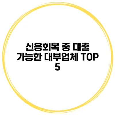 신용회복 중 대출 가능한 대부업체 TOP 5