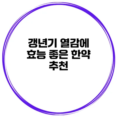 갱년기 열감에 효능 좋은 한약 추천