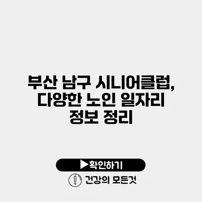 부산 남구 시니어클럽, 다양한 노인 일자리 정보 정리