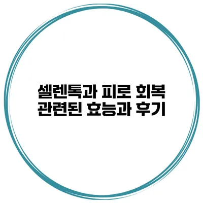 셀렌톡과 피로 회복 관련된 효능과 후기