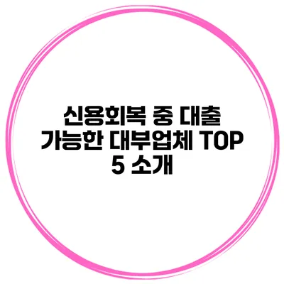 신용회복 중 대출 가능한 대부업체 TOP 5 소개