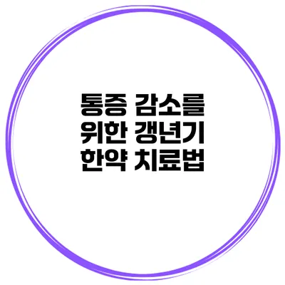 통증 감소를 위한 갱년기 한약 치료법